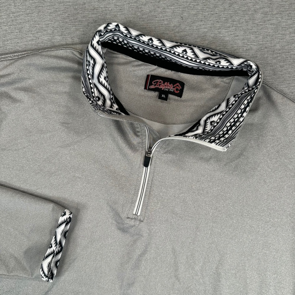 Rafter C 1/4 Zip Pullover Mens XL Gray Southwestern Trim Performance Stretch